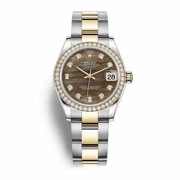 Rolex Datejust 31mm - Ref: 278383rbr-0023 - Black Mother of Pearl Diamond Dial & Diamond Bezel, Two Tone Stainless Steel & 18K Yellow Gold Oyster Bracelet Women's Watch