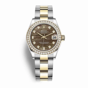 Rolex Datejust 31mm - Ref: 278383rbr-0023 - Black Mother of Pearl Diamond Dial & Diamond Bezel, Two Tone Stainless Steel & 18K Yellow Gold Oyster Bracelet Women's Watch