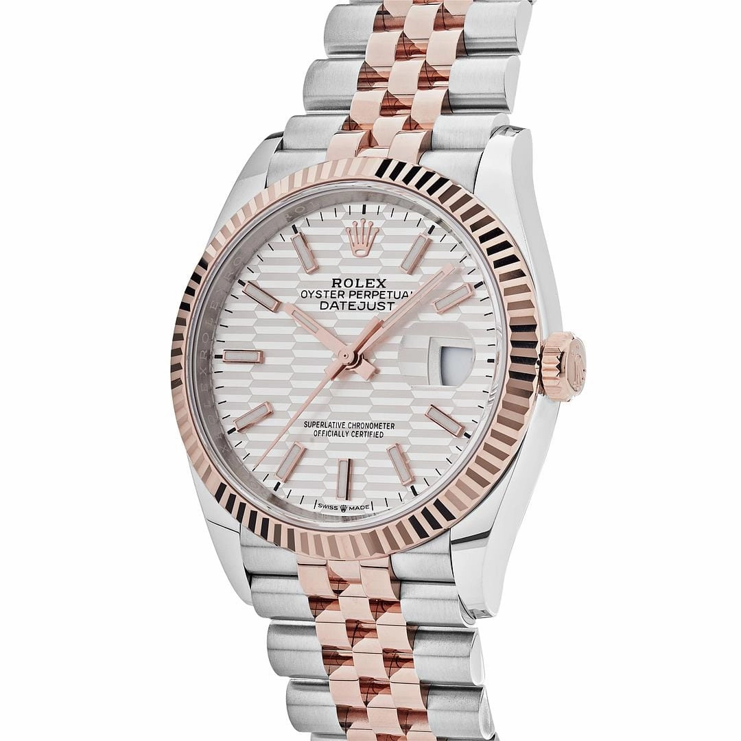 Rolex Datejust 36 126231 Rose Gold Stainless Steel Silver Fluted Motif Dial