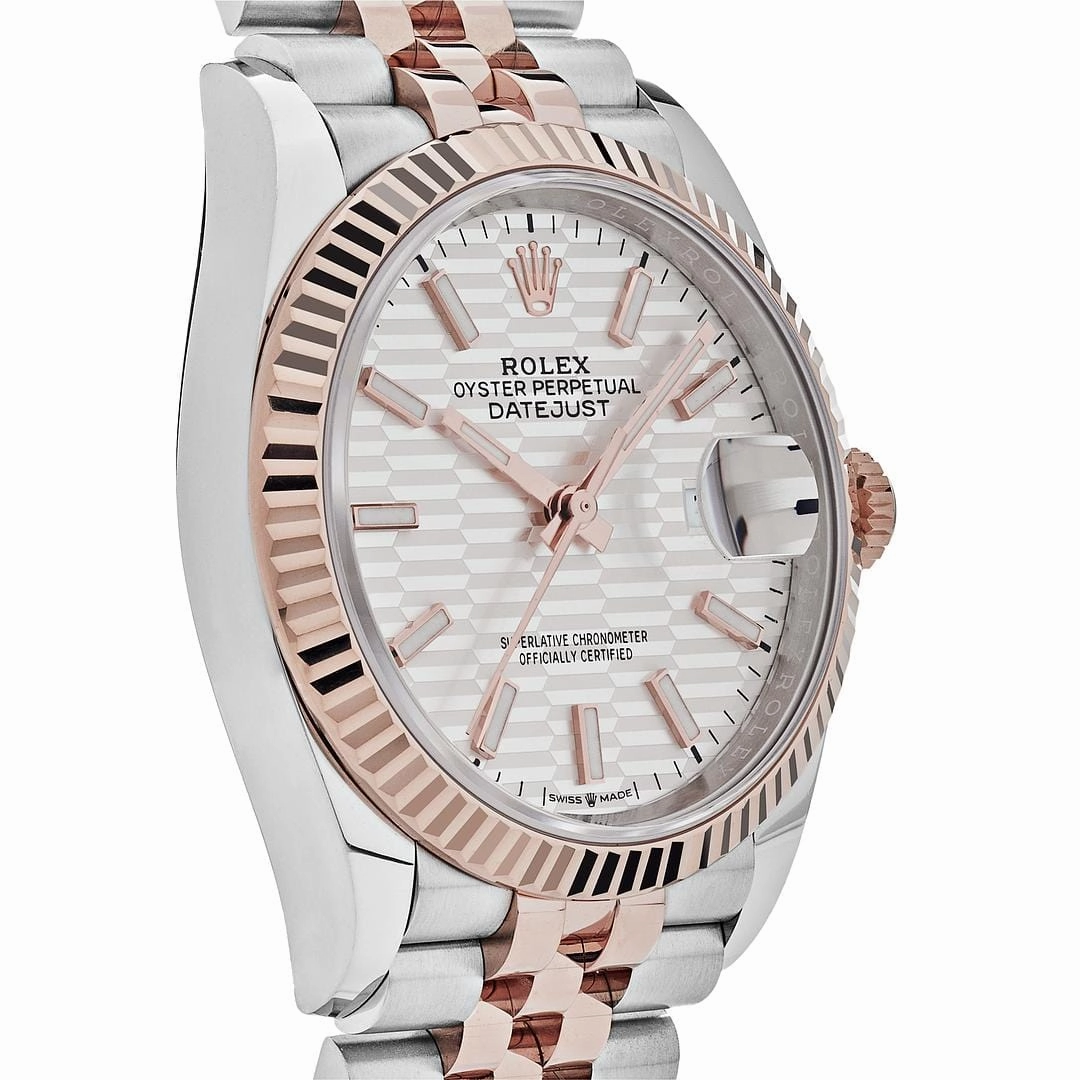 Rolex Datejust 36 126231 Rose Gold Stainless Steel Silver Fluted Motif Dial