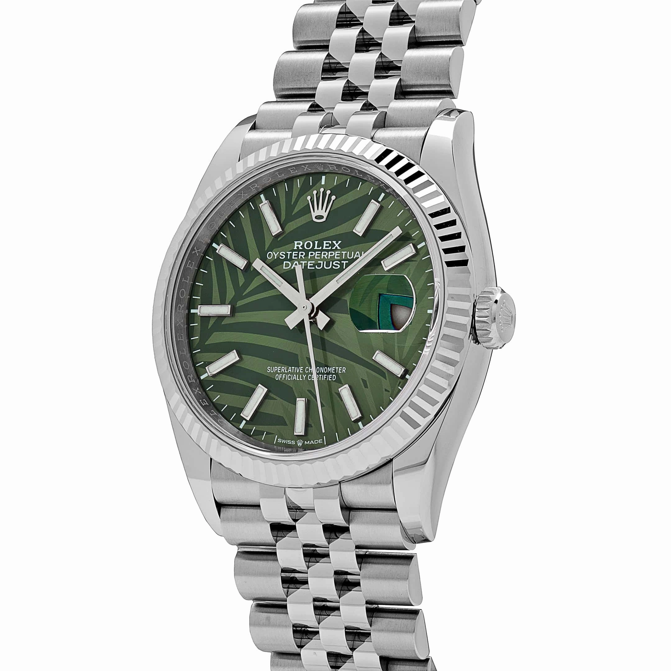 Rolex Datejust 36 126234 Stainless Steel Olive Green Palm Motif Dial