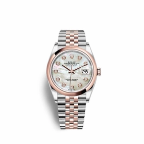 Rolex Datejust 36mm - Ref: 126201-0021 - White Mother of Pearl Diamond Dial, Two Tone Stainless Steel & 18K Rose Gold Jubilee Bracelet Watch