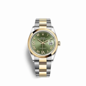 Rolex Datejust 36mm - Ref: 126203-0026 - Green Roman Diamond Dial, Two Tone Stainless Steel & 18K Yellow Gold Oyster Bracelet Watch