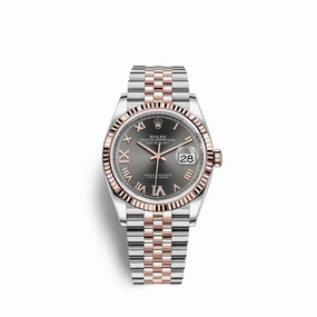 Rolex Datejust 36mm - Ref: 126231-0023 - Dark Rhodium Roman Diamond Dial, Two Tone Stainless Steel & 18K Rose Gold Jubilee Bracelet Watch