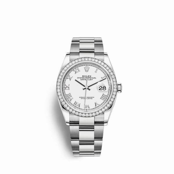 Rolex Datejust 36mm - Ref: 126284rbr-0018 - White Roman Dial & Diamond Bezel, Stainless Steel Oyster Bracelet Watch