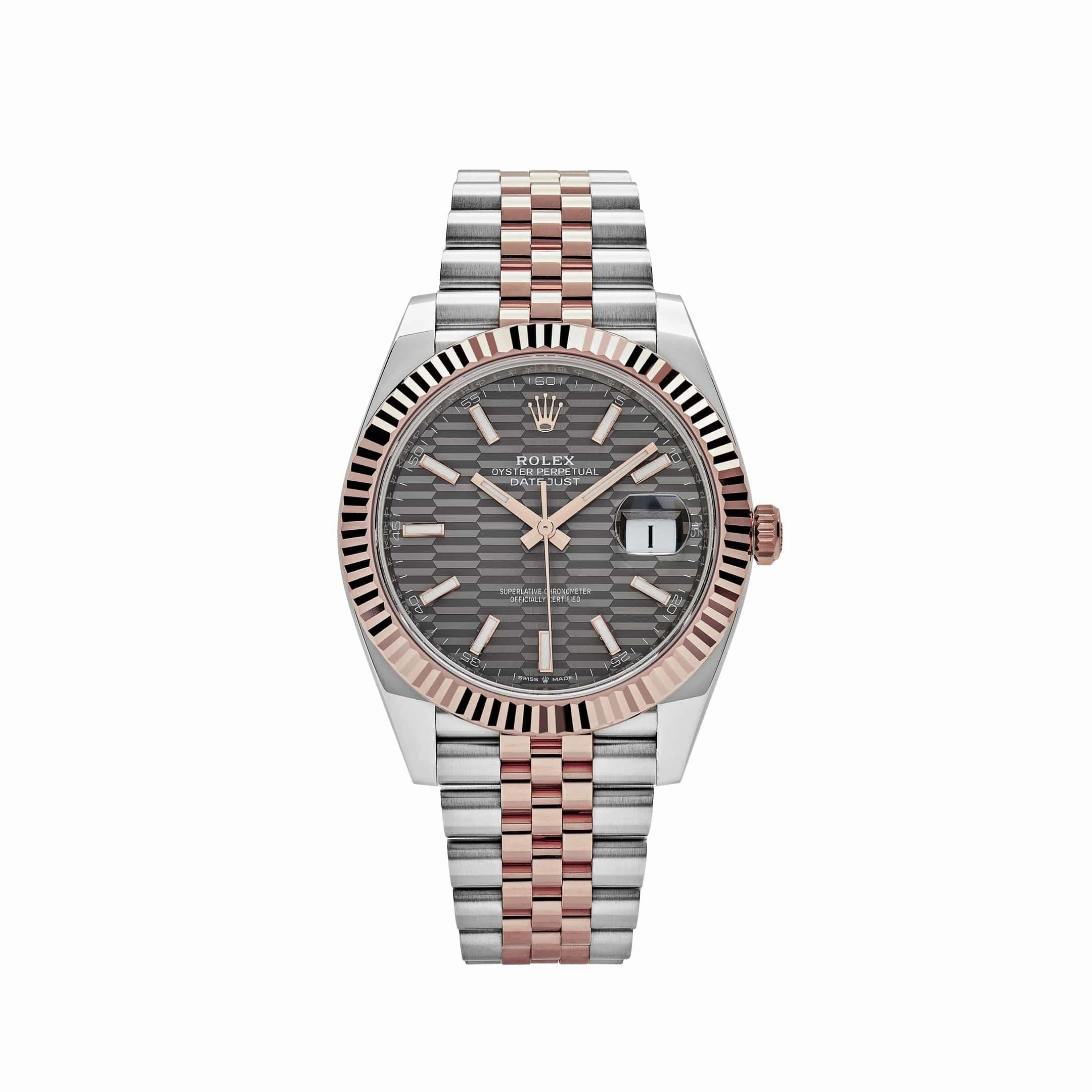 Rolex Datejust 41 126331 Rose Gold Stainless Steel Rhodium Slate Fluted Motif Dial Jubilee (2023)