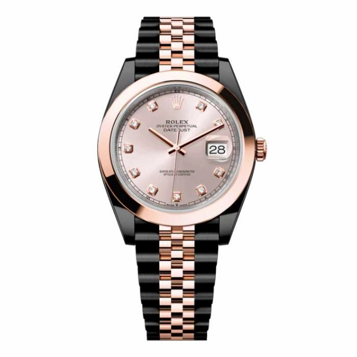 Rolex Datejust 41mm - Ref: 126301-0008 (PVD) - Sundust Diamond Dial, Two Tone Black PVD & 18K Rose Gold Jubilee Bracelet Men's Watch