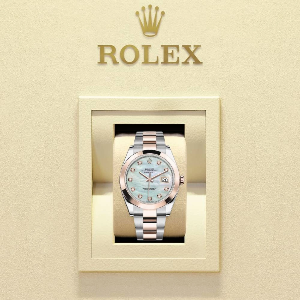 Rolex Datejust 41mm - Ref: 126301-0013 - White Mother of Pearl Diamond Dial, Two Tone Stainless Steel & 18K Rose Gold Oyster Bracelet Men's Watch