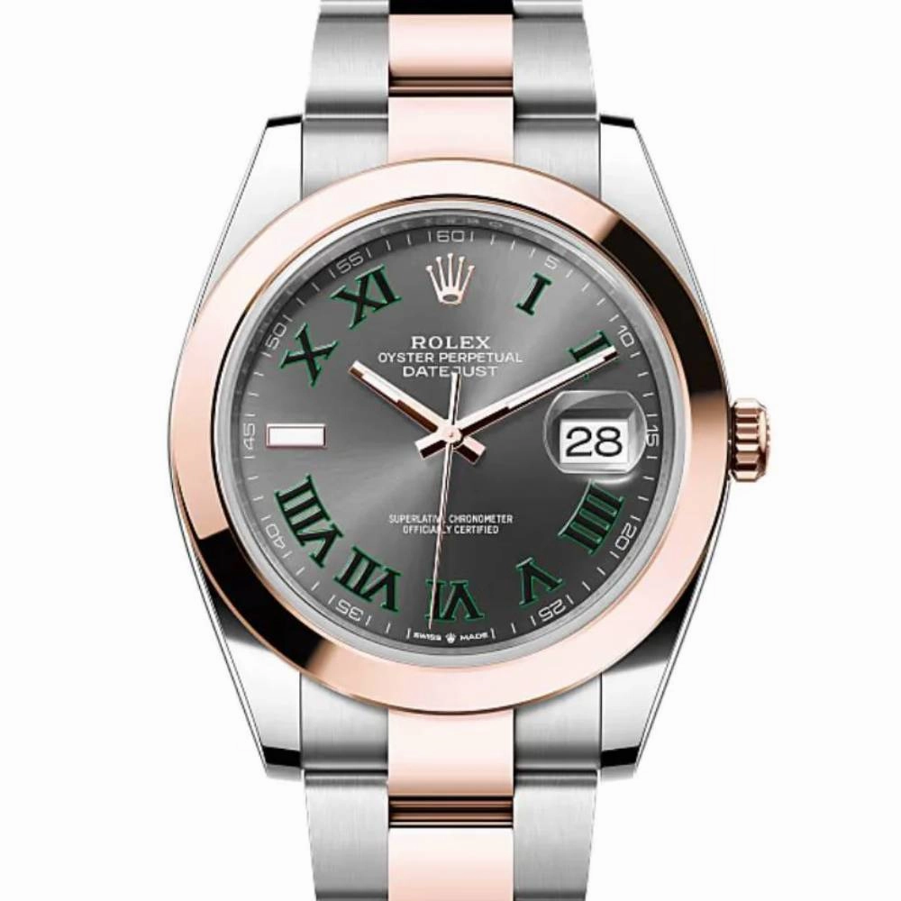Rolex Datejust 41mm - Ref: 126301-0015 - Slate Grey Wimbledon Roman Dial, Two Tone Stainless Steel & 18K Rose Gold Oyster Bracelet Men's Watch