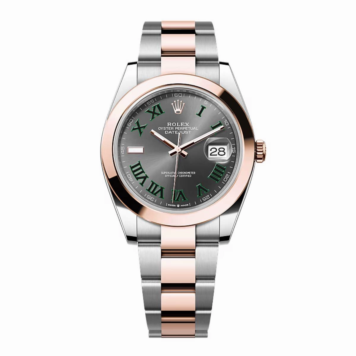 Rolex Datejust 41mm - Ref: 126301-0015 - Slate Grey Wimbledon Roman Dial, Two Tone Stainless Steel & 18K Rose Gold Oyster Bracelet Men's Watch
