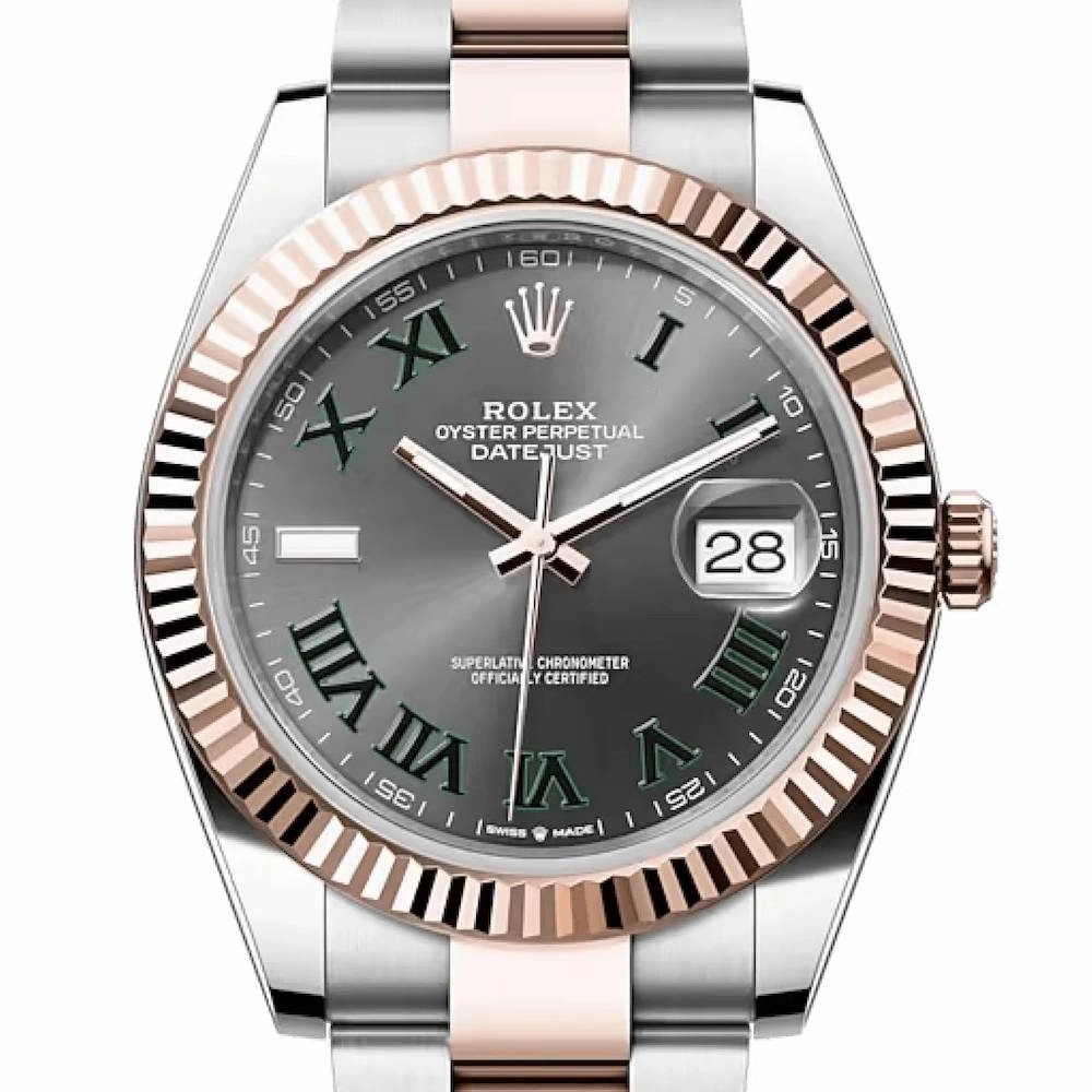 Rolex Datejust 41mm - Ref: 126331-0015 - Slate Grey Wimbledon Roman Dial & Fluted Bezel, Two Tone Stainless Steel & 18K Rose Gold Oyster Bracelet Men's Watch