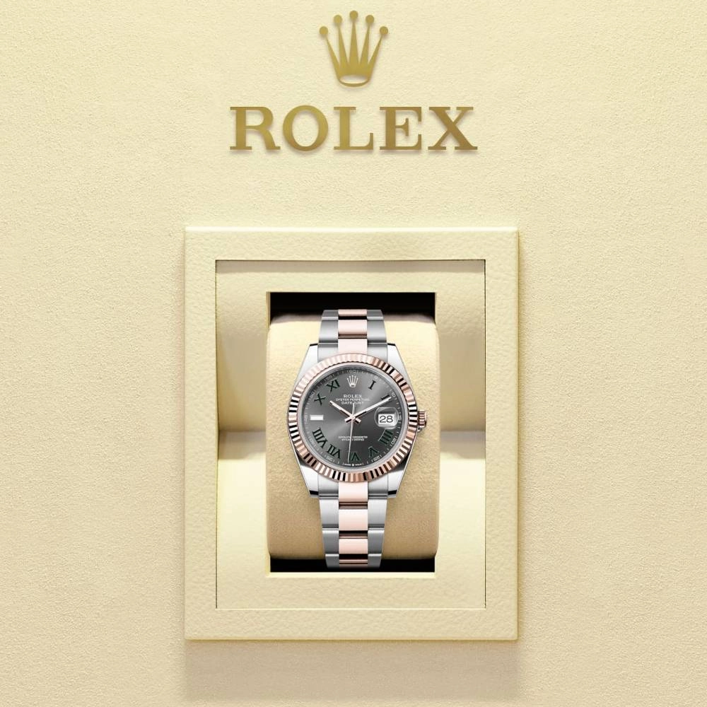 Rolex Datejust 41mm - Ref: 126331-0015 - Slate Grey Wimbledon Roman Dial & Fluted Bezel, Two Tone Stainless Steel & 18K Rose Gold Oyster Bracelet Men's Watch