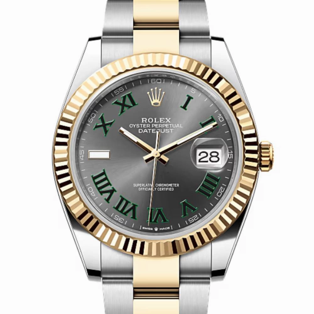 Rolex Datejust 41mm - Ref: 126333-0019 - Slate Grey Wimbledon Roman Dial & Fluted Bezel, Two Tone Stainless Steel & 18K Yellow Gold Oyster Bracelet Men's Watch
