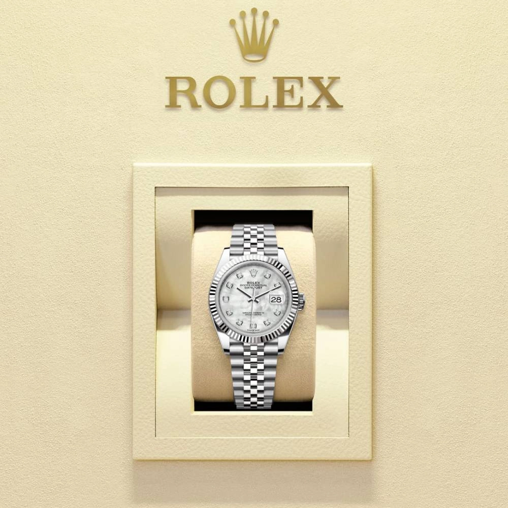 Rolex Datejust 41mm - Ref: 126334-0020 - White Mother of Pearl Diamond Dial, Stainless Steel Jubilee Bracelet Men's Watch