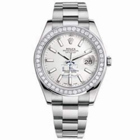 Rolex Datejust II 41mm - Ref: 116300 wdb - White Dial & Diamond Bezel, Stainless Steel Oyster Bracelet Men's Watch