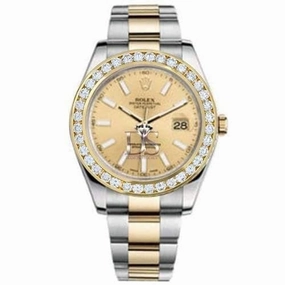 Rolex Datejust II 41mm - Ref: 116300CSODB - Champagne Stick Dial & Diamond Bezel, Two Tone Stainless Steel & 18K Yellow Gold Oyster Bracelet Men's Watch