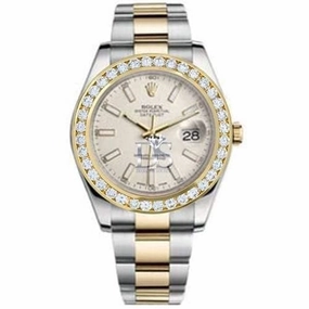 Rolex Datejust II 41mm - Ref: 116300ISODB - White Stick Dial & Diamond Bezel, Two Tone Stainless Steel & 18K Yellow Gold Oyster Bracelet Men's Watch
