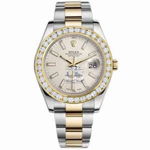 Rolex Datejust II 41mm - Ref: 116300ISODB - White Stick Dial & Diamond Bezel, Two Tone Stainless Steel & 18K Yellow Gold Oyster Bracelet Men's Watch