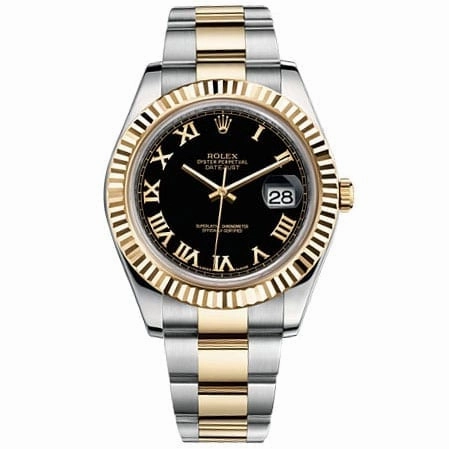 Rolex Datejust II 41mm - Ref: 116333 bkro - Black Roman Dial, Two Tone Stainless Steel & 18K Yellow Gold Oyster Bracelet Men's Watch