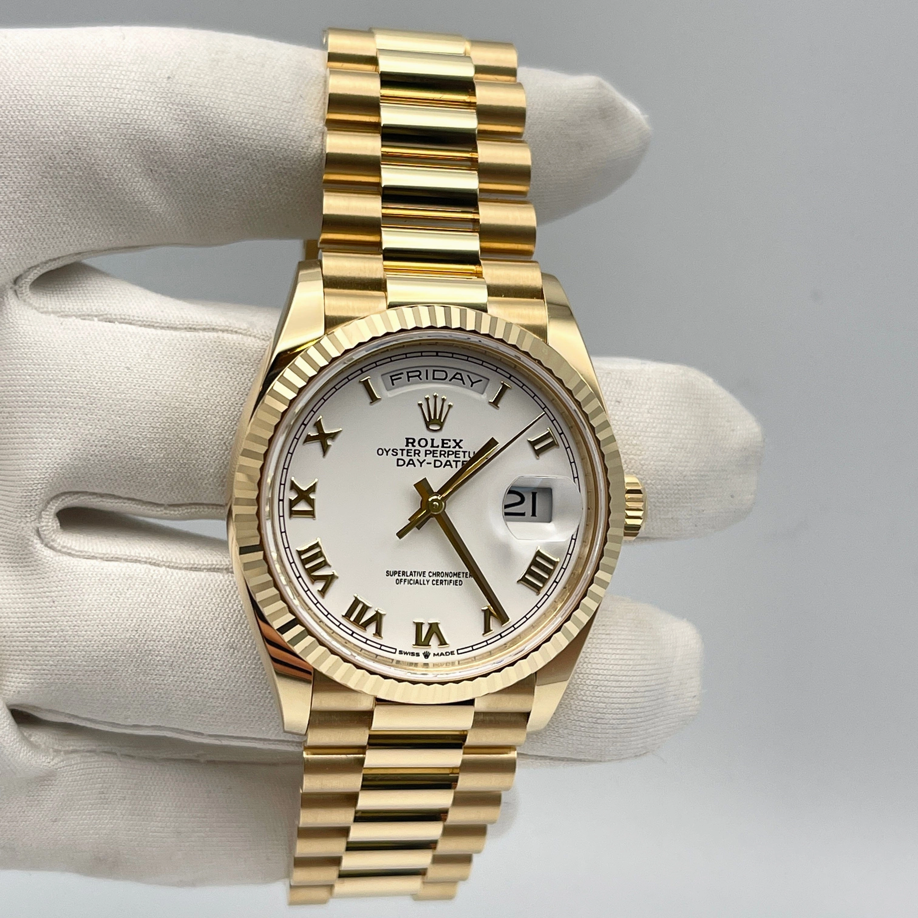 Rolex Day-Date 36 128238 Yellow Gold White Dial
