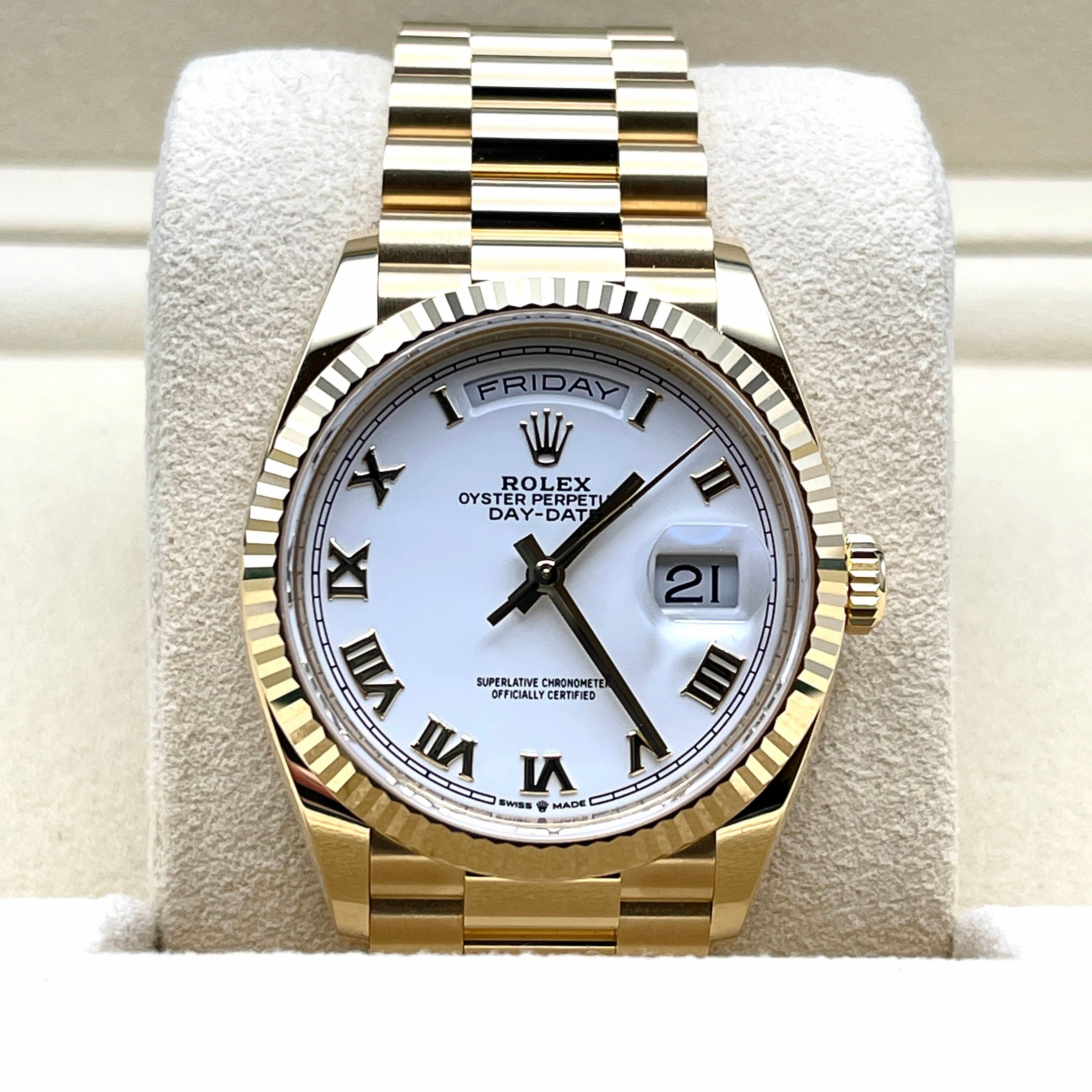 Rolex Day-Date 36 128238 Yellow Gold White Dial