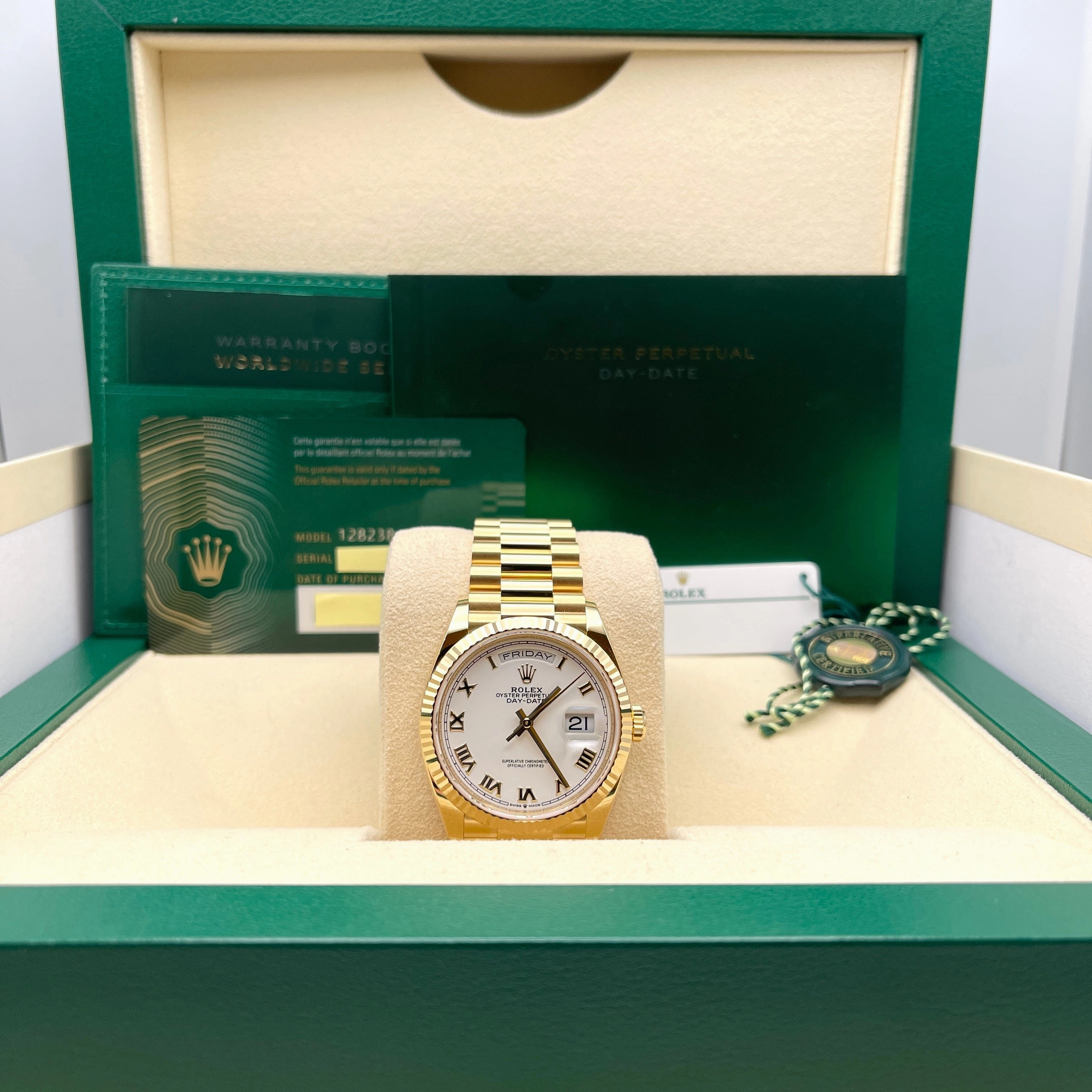 Rolex Day-Date 36 128238 Yellow Gold White Dial