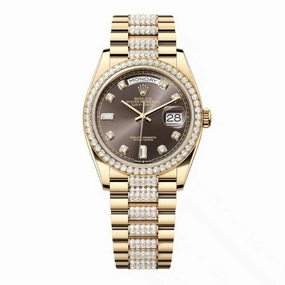 Rolex Day Date 36mm - Ref: 128348rbr-0007 - Dark Grey Diamond Dial & Diamond Bezel, 18K Yellow Gold & Diamonds President Bracelet Watch