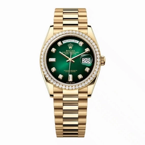 Rolex Day Date 36mm - Ref: 128348rbr-0035 - Green Ombre Diamond Dial & Diamond Bezel, 18K Yellow Gold President Bracelet Watch