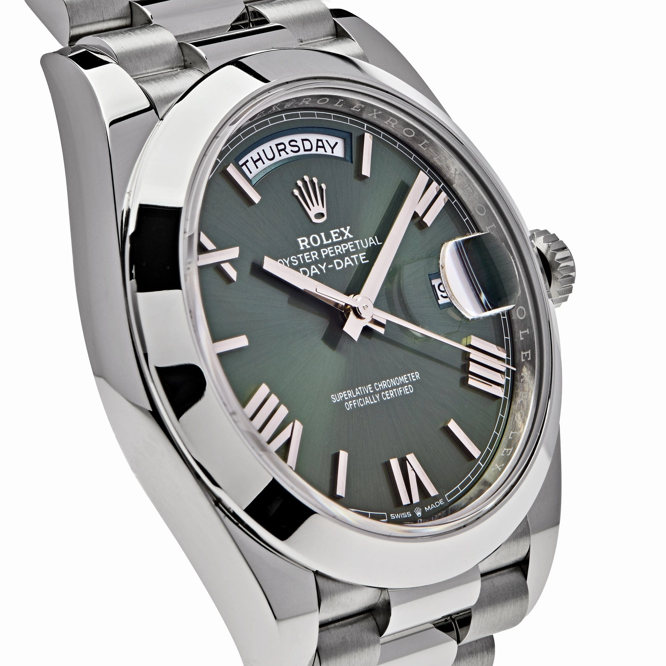 Rolex Day-Date 40 228206 Platinum President Olive Green Dial