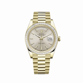 Rolex Day-Date 40 228398TBR Yellow Gold Diamond Bezel Silver Dial