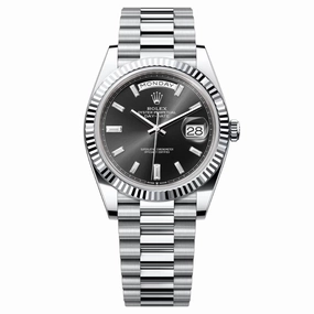 Rolex Day Date 40mm - Ref: 228236-0004 -  Black Diamond Dial & Fluted Bezel, Platinum President Bracelet Men's Watch