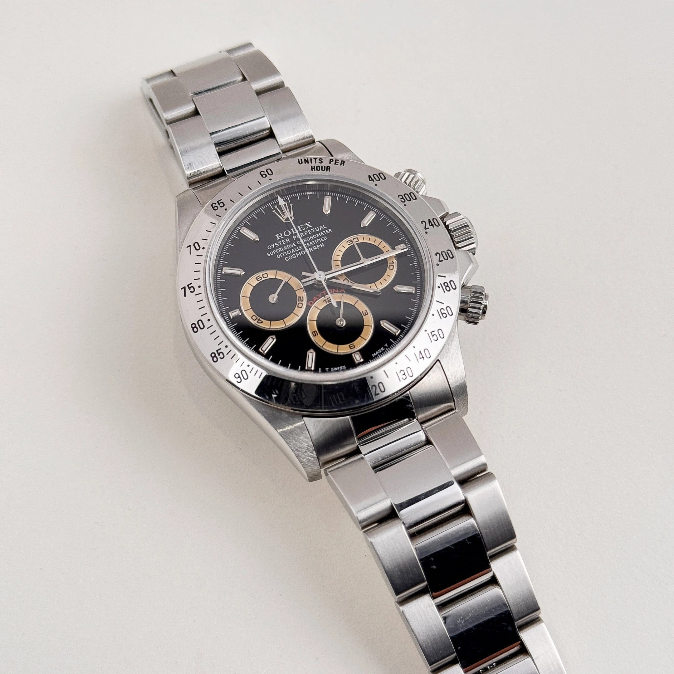 Rolex Daytona 16520 Stainless Steel Black Patrizzi Dial Zenith