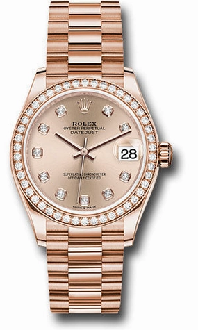 Rolex Everose Gold Datejust 31 Watch - Diamond Bezel - Ros Diamond Dial - President Bracelet 278285RBR rsdp
