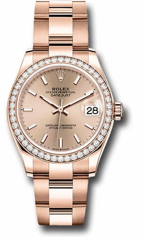 Rolex Everose Gold Datejust 31 Watch - Diamond Bezel - Ros Index Dial - Oyster Bracelet 278285RBR rsio