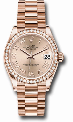 Rolex Everose Gold Datejust 31 Watch - Diamond Bezel - Ros Roman Dial - President Bracelet 278285RBR rsrp