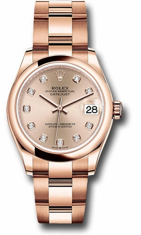 Rolex Everose Gold Datejust 31 Watch - Domed Bezel - Ros Diamond Dial - Oyster Bracelet 278245 rsdo