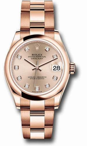Rolex Everose Gold Datejust 31 Watch - Domed Bezel - Ros Diamond Dial - Oyster Bracelet 278245 rsdo
