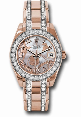 Rolex Everose Gold Datejust Pearlmaster 34 Watch - 32 Diamond Bezel - Goldust Dream Roman Dial - 81285 gdddrdp