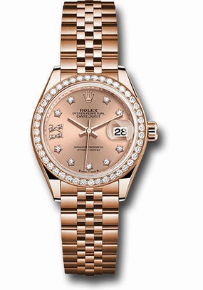 Rolex Everose Gold Lady-Datejust Watch - Diamond Bezel - Ros Star Diamond Roman 9 Dial - Jubilee Bracelet - 279135rbr rs9dix8dj