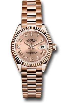 Rolex Everose Gold Lady-Datejust Watch - Fluted Bezel - Ros Roman Dial - President Bracelet - 279175 rsrp