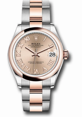 Rolex Everose Rolesor Datejust 31 Watch - Domed Bezel - Ros Roman Dial - Oyster Bracelet 278241 rsro