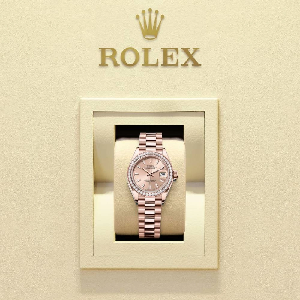 Rolex Lady Datejust 28mm - Ref: 279135rbr-0006 - Sundust Dial & Diamond Bezel, 18K Rose Gold President Bracelet Women's Watch