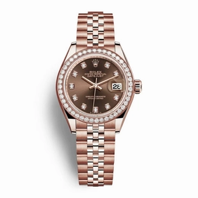 Rolex Lady-Datejust 28mm - Ref: 279135rbr-0018 - Chocolate Diamond Dial & Diamond Bezel, 18K Rose Gold Jubilee Bracelet Women's Watch