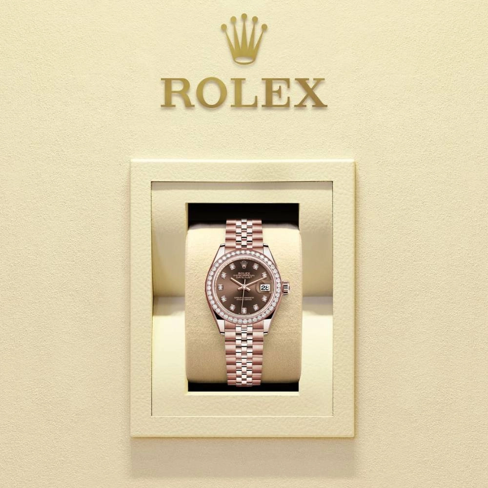Rolex Lady-Datejust 28mm - Ref: 279135rbr-0018 - Chocolate Diamond Dial & Diamond Bezel, 18K Rose Gold Jubilee Bracelet Women's Watch