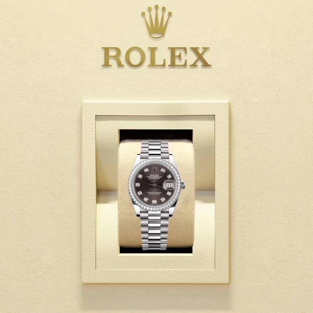 Rolex Lady-Datejust 28mm - Ref: 279136RBR dkgdp - Grey Diamond Dial & Diamond Bezel, Platinum Presidential Bracelet Women's Watch