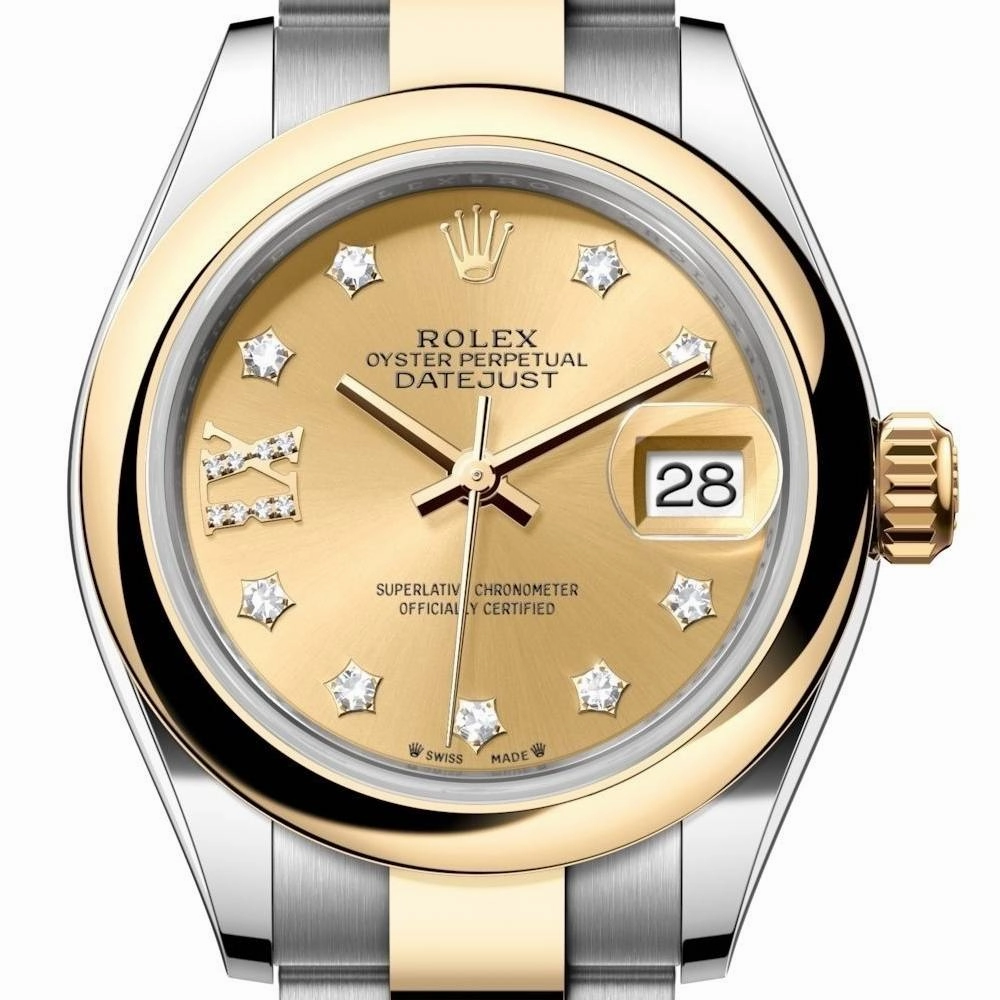 Rolex Lady-Datejust 28mm - Ref: 279163-0021 - Champagne Diamond Dial, Two Tone Stainless Steel & 18K Yellow Gold Oyster Bracelet Women's Watch