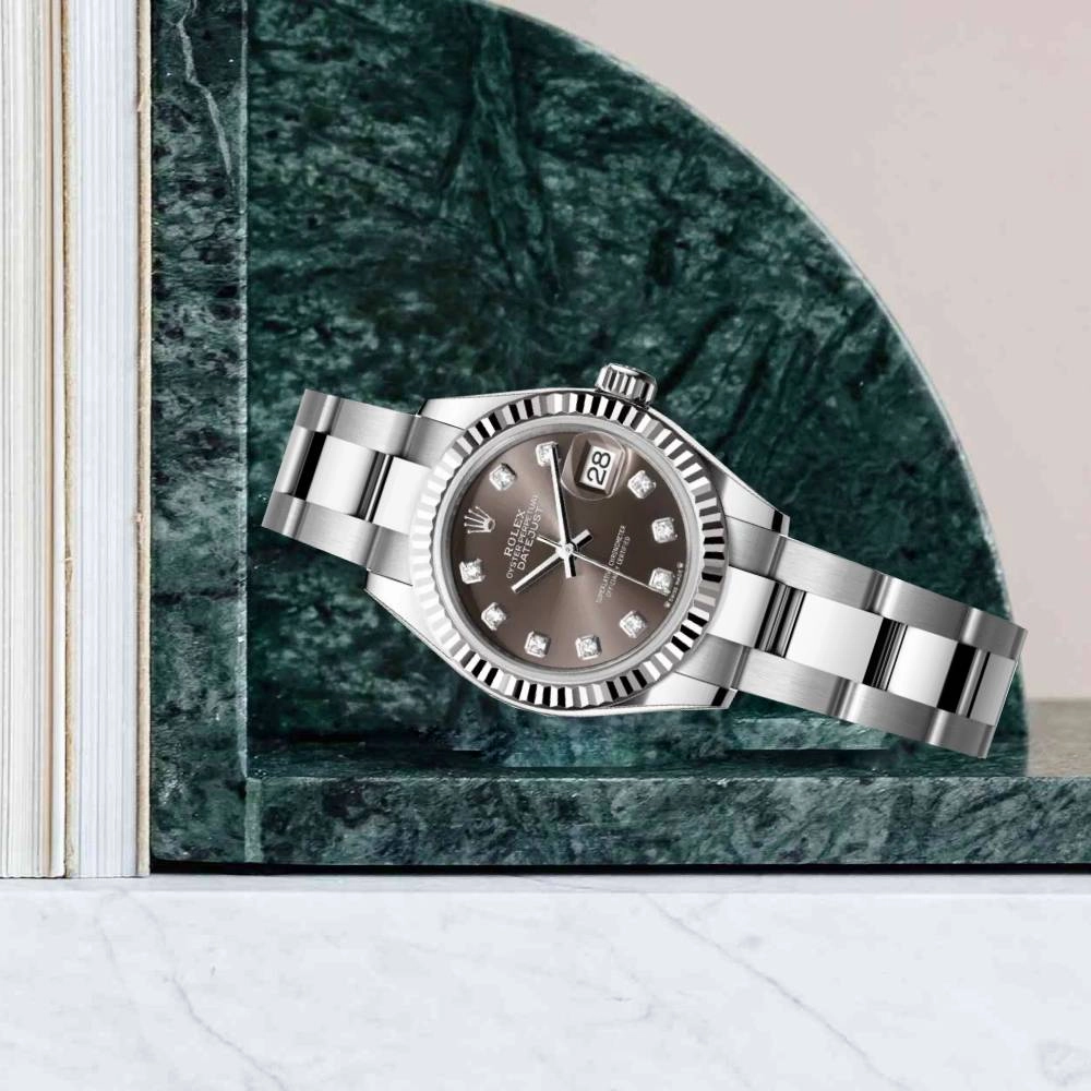 Rolex Lady-Datejust 28mm - Ref: 279174-0016 - Dark Grey Diamond Dial, Stainless Steel Oyster Bracelet Women's Watch