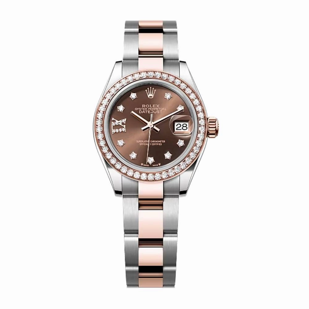 Rolex Lady-Datejust 28mm - Ref: 279381rbr-0004 - Chocolate Diamond Dial & Diamond Bezel, Two Tone Stainless Steel & 18K Rose Gold Oyster Bracelet Women's Watch