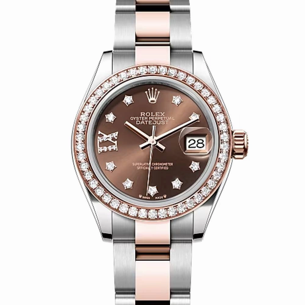 Rolex Lady-Datejust 28mm - Ref: 279381rbr-0004 - Chocolate Diamond Dial & Diamond Bezel, Two Tone Stainless Steel & 18K Rose Gold Oyster Bracelet Women's Watch