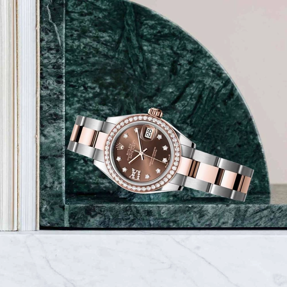 Rolex Lady-Datejust 28mm - Ref: 279381rbr-0004 - Chocolate Diamond Dial & Diamond Bezel, Two Tone Stainless Steel & 18K Rose Gold Oyster Bracelet Women's Watch